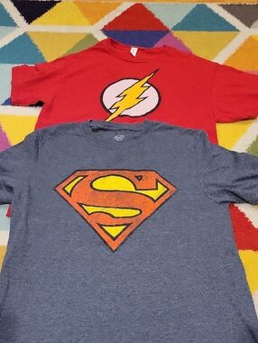 Superman & The Flash Graphic Tee Set - Red & Heather Blue - Mens Medium